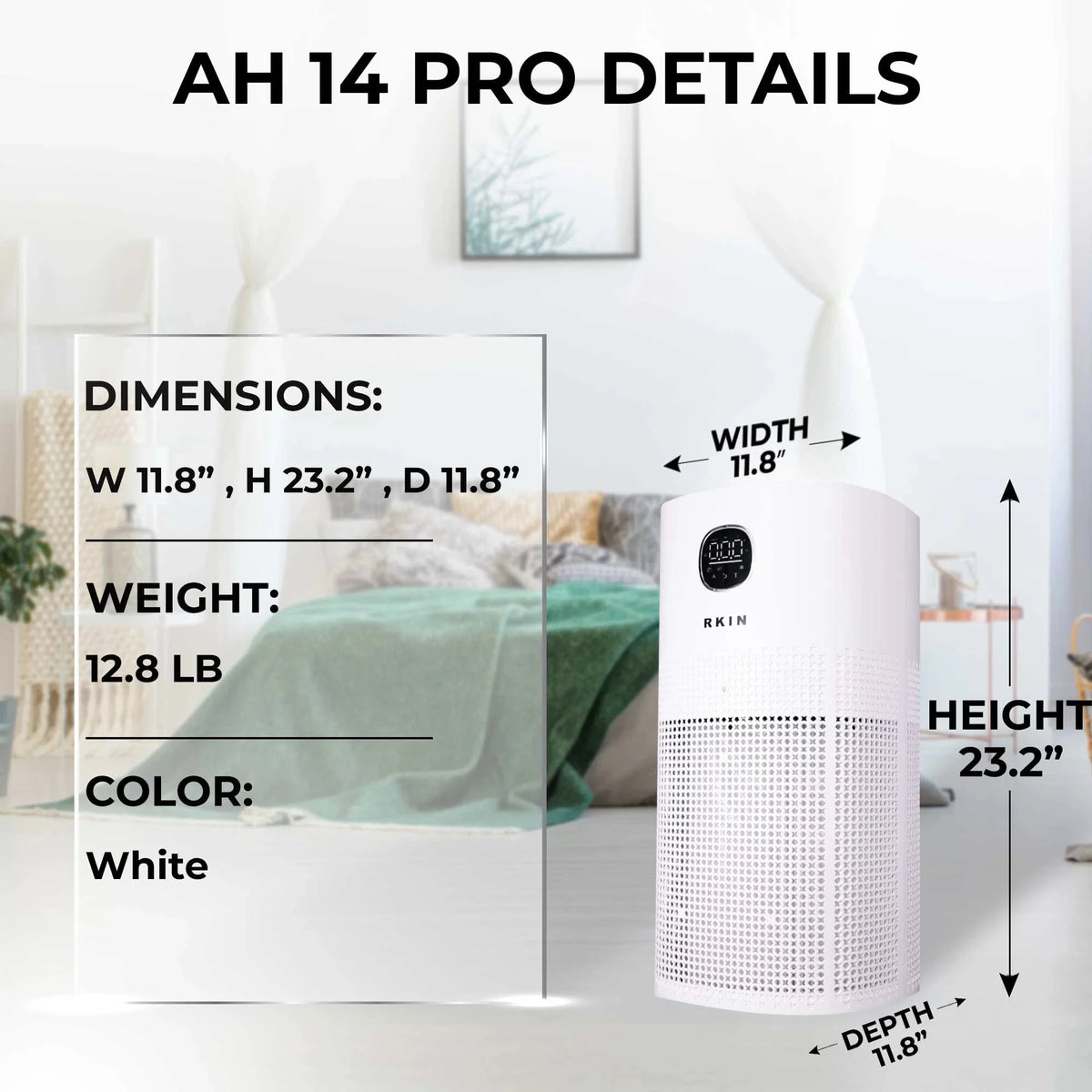 RKIN HEPA 14 Air Purifier – Breathe Cleaner, Healthier Air with UV, Carbon & Ion Technology